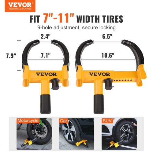 VEVOR 2 Packs Wheel Lock, Universal Wheel Clamp Lock, Adjustable Anti Theft Trailer Lock Wheel Clamp, Heavy-duty Steel Tire Lock for ATV RV SUV Car