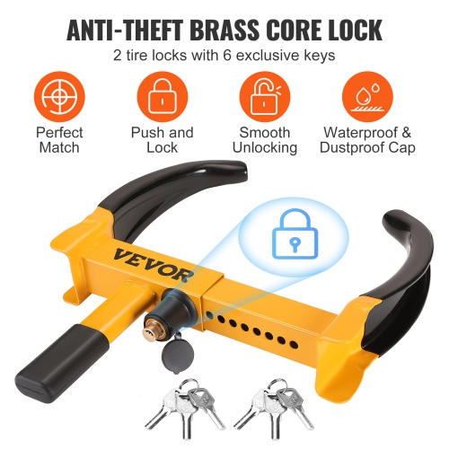 VEVOR 2 Packs Wheel Lock, Universal Wheel Clamp Lock, Adjustable Anti Theft Trailer Lock Wheel Clamp, Heavy-duty Steel Tire Lock for ATV RV SUV Car