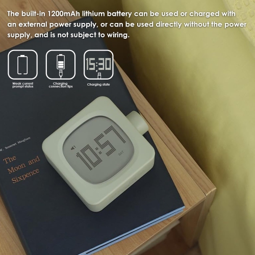 Green Digital Alarm Clock, Compact Rechargeable Alarm Clock with Backlight and Date Display