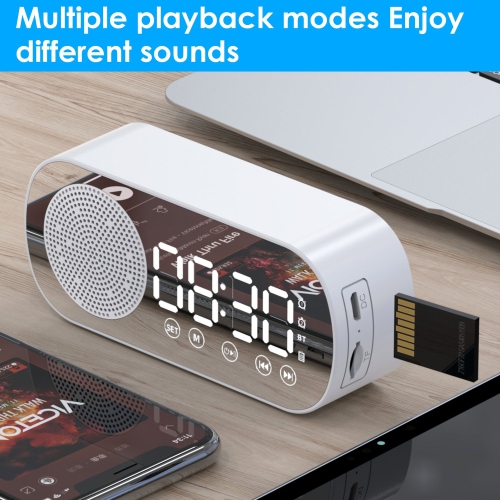 Réveille-matin à chargement USB avec miroir, horloge numérique, réveil de chambre à coucher avec haut-parleur Bluetooth pour le bureau de chambre à
