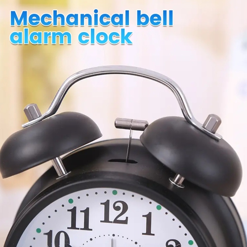 Retro alarm clock, silent travel alarm clock, round metal alarm clock with night light suitable for bedroom living room