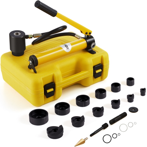 VEVOR 10 Ton Hydraulic Knockout Punch Kit, 1/2" to 2" Conduit Hole Cutter Set, KO Tool Kits with Puncher 6 Piece, For Aluminum, Brass, Stainless