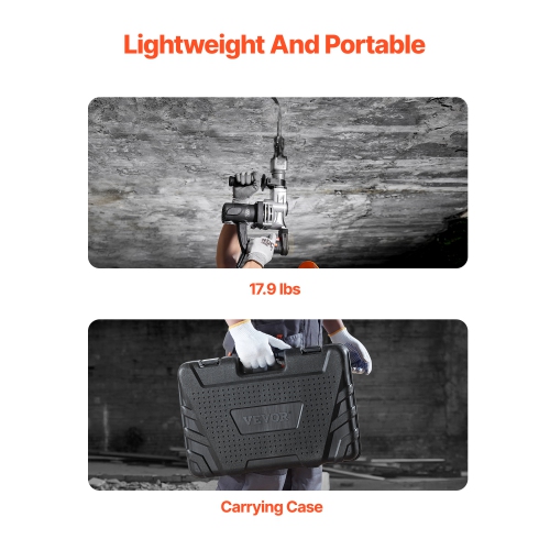 VEVOR 1400W Demolition Jack Hammer, Electric Jackhammer Heavy Duty, 2pcs Chisels Bits Chipping with Case, 2900 BPM Concrete Breaker, Gloves Black