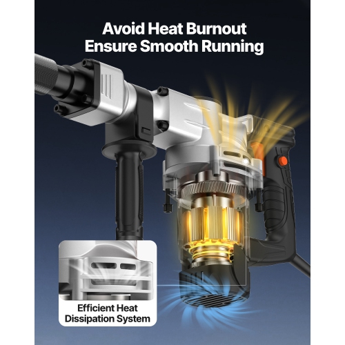 VEVOR 1400W Demolition Jack Hammer, Electric Jackhammer Heavy Duty, 2pcs Chisels Bits Chipping with Case, 2900 BPM Concrete Breaker, Gloves Black