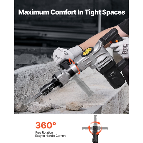 VEVOR 1400W Demolition Jack Hammer, Electric Jackhammer Heavy Duty, 2pcs Chisels Bits Chipping with Case, 2900 BPM Concrete Breaker, Gloves Black