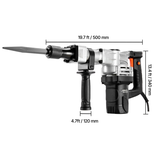 VEVOR 1400W Demolition Jack Hammer, Electric Jackhammer Heavy Duty, 2pcs Chisels Bits Chipping with Case, 2900 BPM Concrete Breaker, Gloves Black