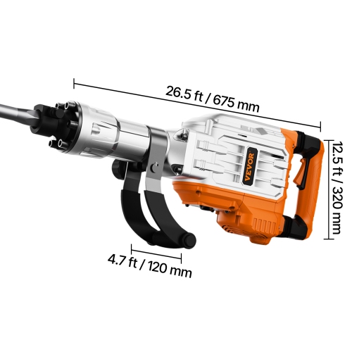VEVOR 3500W Demolition Jack Hammer, Hammer Concrete Breaker, 1900 BPM Electric Jack Hammer, 2pcs Chisel with Gloves & 360°C Swiveling Front Handle