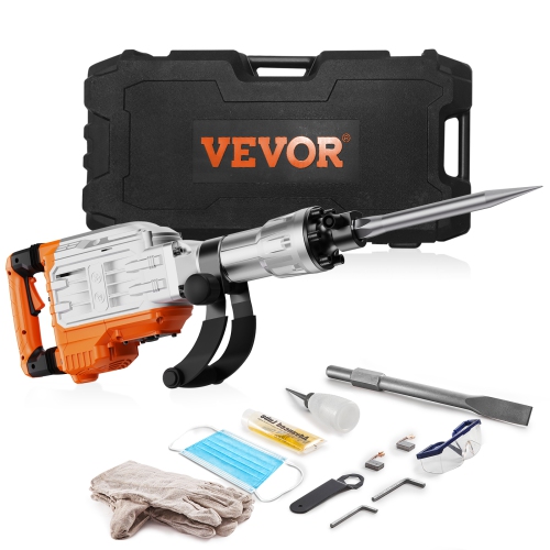VEVOR 3500W Demolition Jack Hammer, Hammer Concrete Breaker, 1900 BPM Electric Jack Hammer, 2pcs Chisel with Gloves & 360°C Swiveling Front Handle