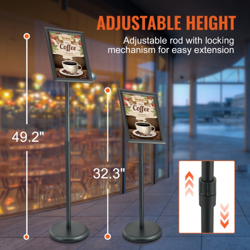 VEVOR 8.5 x 11 Inch Pedestal Sign Holder, Vertical and Horizontal Adjustable Poster Stand, Heavy-Duty Floor Standing Sign Holder with Round Base for