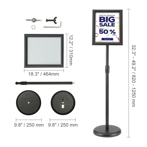 VEVOR 8.5 x 11 Inch Pedestal Sign Holder, Vertical and Horizontal Adjustable Poster Stand, Heavy-Duty Floor Standing Sign Holder with Round Base for