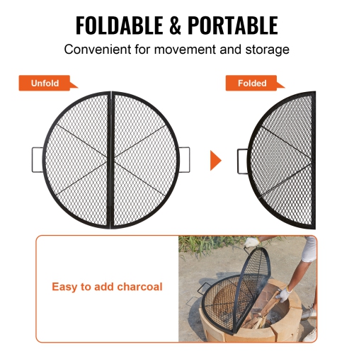 Grille de foyer de 36&nbsp;po X-Marks de VEVOR, grille de cuisson ronde pliable, grille de barbecue Campfire en acier robuste avec poignée et support
