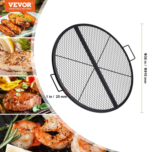 Grille de foyer de 36&nbsp;po X-Marks de VEVOR, grille de cuisson ronde pliable, grille de barbecue Campfire en acier robuste avec poignée et support