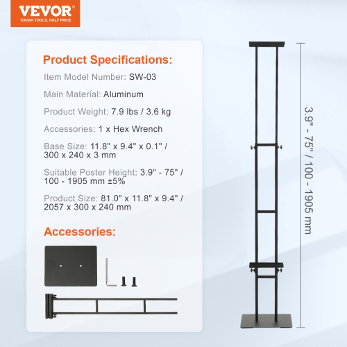VEVOR Poster Stand, Adjustable Height Up to 75", Double-Sided Heavy Duty Pedestal Sign Holder, Floor Standing Sign Holder Banner Stand with