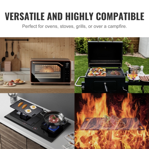 VEVOR 9.7"x16.7" Reversible Grill/Griddle, Pre-Seasoned Cast Iron Griddle, Rectangular Double Burner Griddle Pan, Non-Stick Family Pan Cookware with