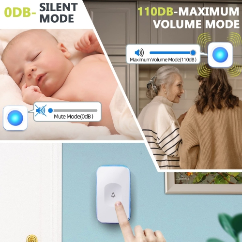 Wireless Ding Dong Doorbell Battery Operated Flashing Wireless Doorbells for Home