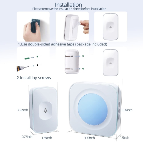 Wireless Ding Dong Doorbell Battery Operated Flashing Wireless Doorbells for Home