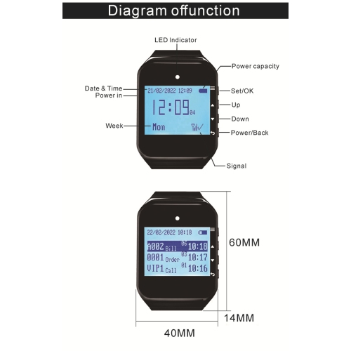 Wireless Pager Watch with 10 PCS Button Calling Watch for Nursing Home Restaurant Cafe Bar Bank