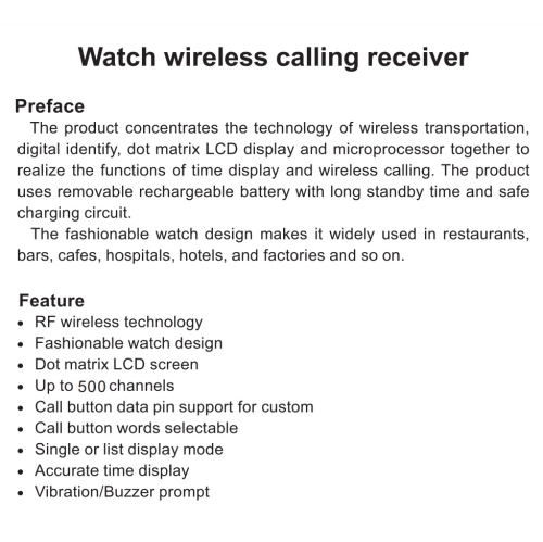 Wireless Pager Watch with 10 PCS Button Calling Watch for Nursing Home Restaurant Cafe Bar Bank