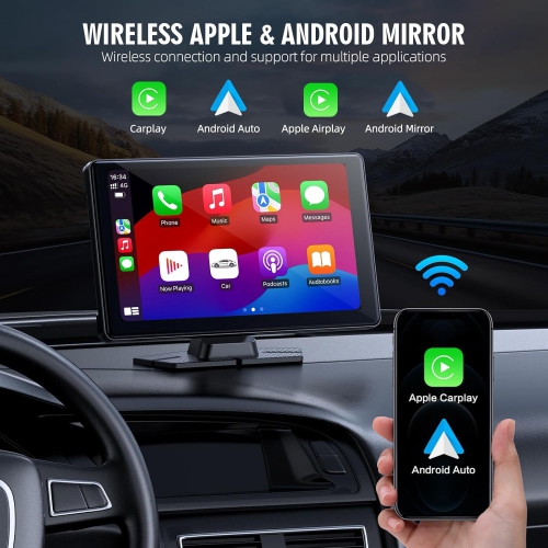 Wireless Carplay,9" Touch Screen Carplay,Car Stereo with Apple Carplay & Android Auto,Mirror Link,Bluetooth Car Navigation