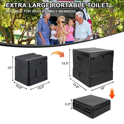 Portable Toilet Camping Portable Potty with Lid Travel Folding Toilet for Hiking Trip Car Boat Beach Tent-Black