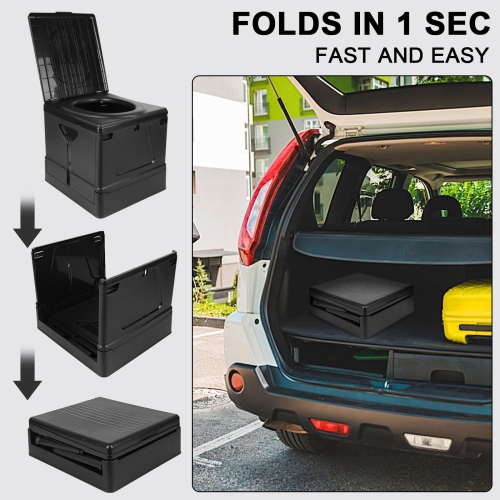 Portable Toilet Camping Portable Potty with Lid Travel Folding Toilet for Hiking Trip Car Boat Beach Tent-Black