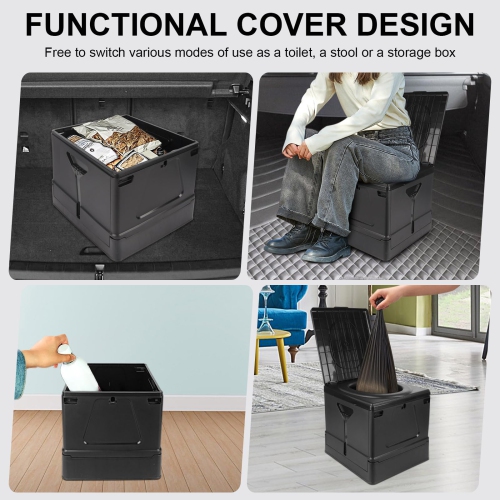 Portable Toilet Camping Portable Potty with Lid Travel Folding Toilet for Hiking Trip Car Boat Beach Tent-Black