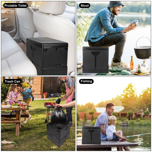 Portable Toilet Camping Portable Potty with Lid Travel Folding Toilet for Hiking Trip Car Boat Beach Tent-Black