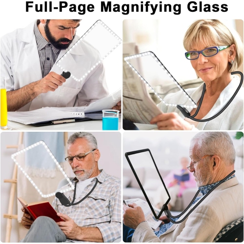 Hand-Free Magnifying Glass with Light,Neck Wear Large Magnifier,Flexible Gooseneck Magnifier for Elderly Reading Sewing