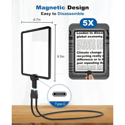 Hand-Free Magnifying Glass with Light,Neck Wear Large Magnifier,Flexible Gooseneck Magnifier for Elderly Reading Sewing