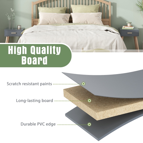 Set of 2 Wooden Bedside Table Solid Wood Legs, Nightstand End Table w/ Storage Drawer for Bedroom Living Room Office Home Furniture, Gray