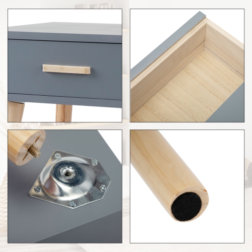 Set of 2 Wooden Bedside Table Solid Wood Legs, Nightstand End Table w/ Storage Drawer for Bedroom Living Room Office Home Furniture, Gray