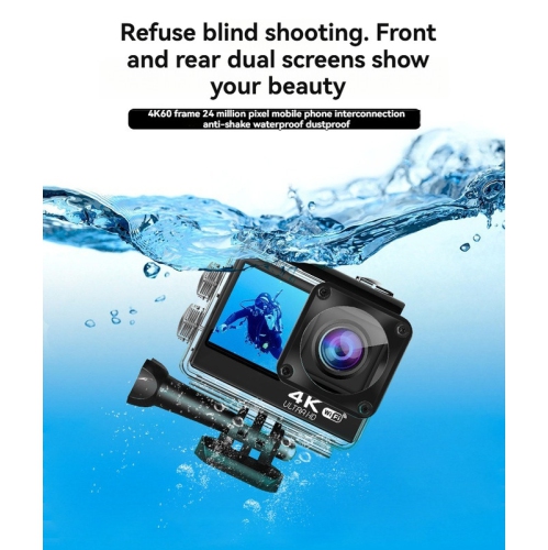 Action Camera True 4K Anti-Shake Dual Screen Touch Action Camera with Remote Control + 64GB