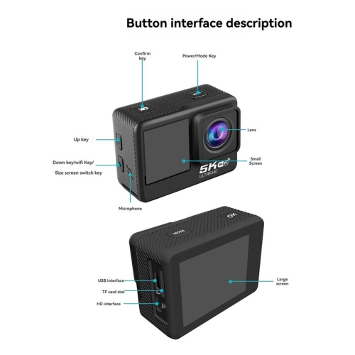 5K Sports Camera HD Touch Screen Dual Screen Waterproof Remote Control Camera Sports Anti-Shake Camera