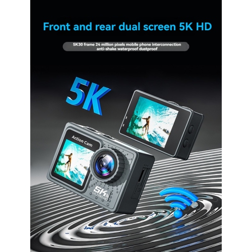 Caméra sport d'extérieur étanche 5K télécommande antitremblement écran double