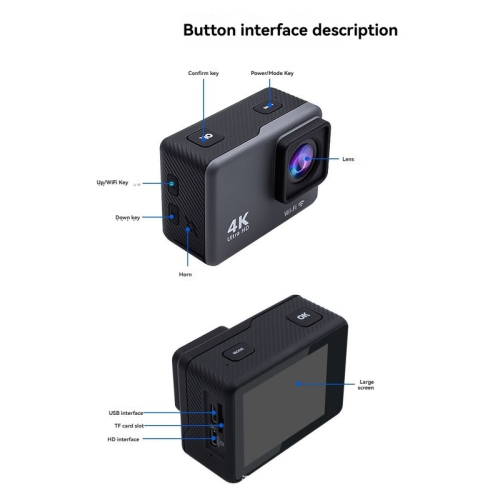 Sports camera 4K video camera anti-shake with remote control sports camera video camera, gray + 128G card