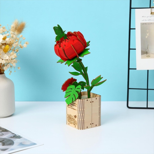 3D wooden puzzle peony flower puzzle children's educational toys for birthday gifts, memorial gifts
