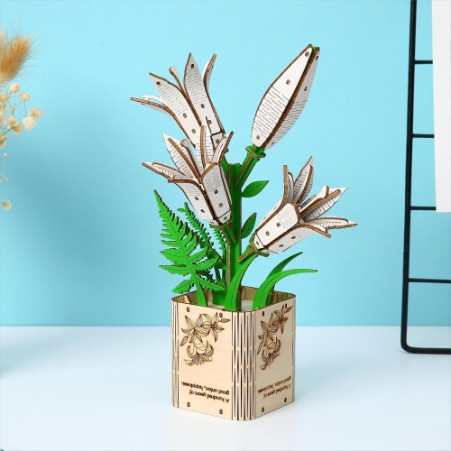 3D Wooden Puzzle Gardening Series Lily Model Building DIY Science Kit Birthday Gift for Adults and Teens
