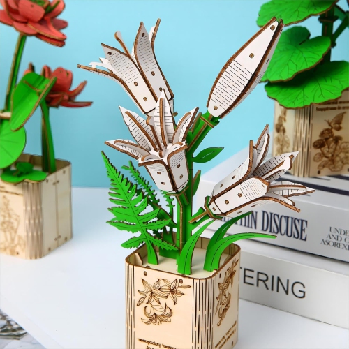 3D Wooden Puzzle Gardening Series Lily Model Building DIY Science Kit Birthday Gift for Adults and Teens