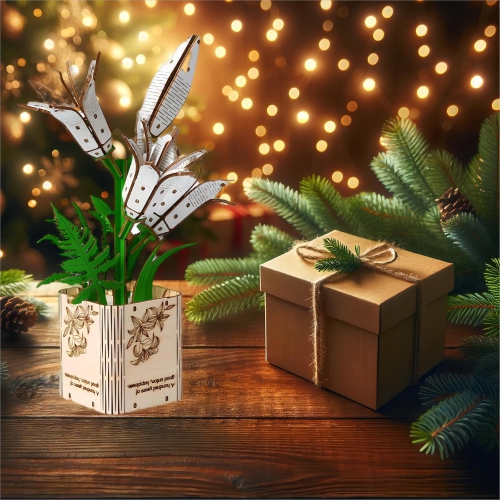 3D Wooden Puzzle Gardening Series Lily Model Building DIY Science Kit Birthday Gift for Adults and Teens