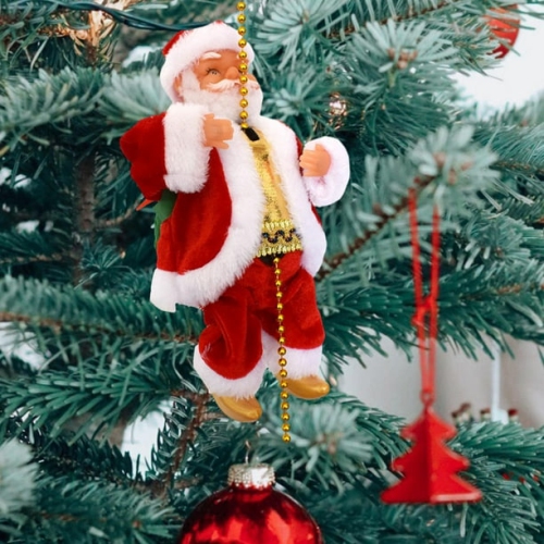 Santa Claus Ladder Electric Rope Plush Cartoon Doll 3-Level Cute Christmas Ornaments Santa Claus Ladder Santa Claus Climbing Ladder