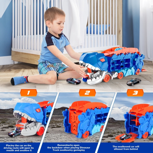 Dragon swallowing car ejection slide storage alloy car, Tyrannosaurus swallowing car and storage car, birthday Christmas gift for boys and children