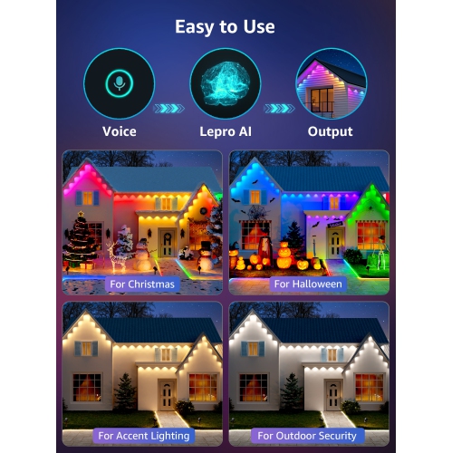 Lepro E1 AI Permanent Outdoor Lights APP Control, 150ft RGB+IC Smart Eaves Lights with 90 Warm/Cool White LED, Alexa Google Enabled Outdoor Lights