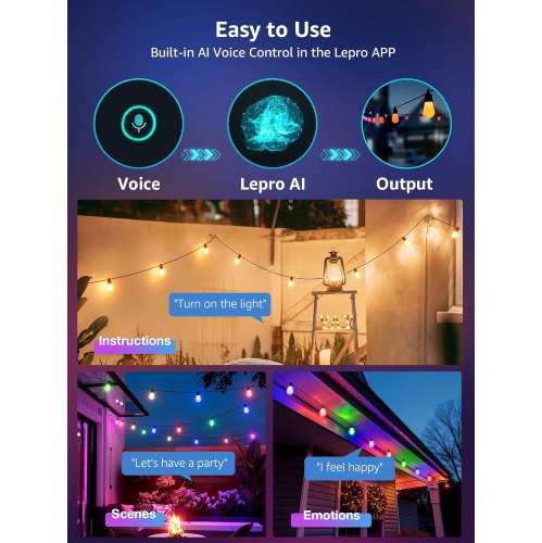Lepro ZB1 AI Smart String Lights APP Control, 100ft RGB+IC+Warm White Patio Lights 30 LED Bulbs, Alexa Google Enabled Outdoor Lights, AI Generated