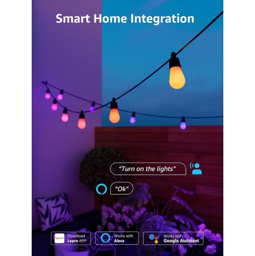 Lepro ZB1 AI Smart String Lights APP Control, 100ft RGB+IC+Warm White Patio Lights 30 LED Bulbs, Alexa Google Enabled Outdoor Lights, AI Generated