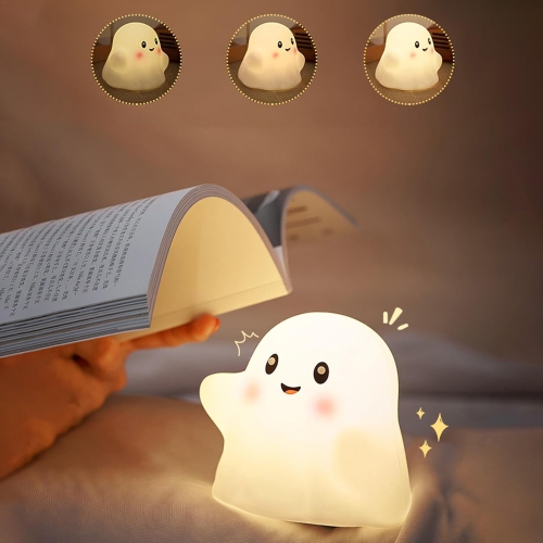 Halloween silicone ghost night light | Three-speed touch dimming | Baby room safety night light | Soft light without glare | Bedroom/camping