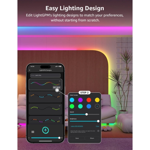 Lepro S1 AI LED Lights, 98.4ft WiFi RGBIC Led Lights Strip for Bedroom, Work with Alexa & Google LED Strip Lights, Music Sync LLM RGB Lights