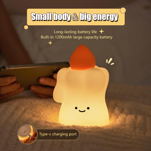 Candle pat lamp night light - three levels of touch, soft light, food-grade silicone material, exquisite gift recommendation
