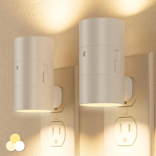 GREEN SCENIC  2-Pack Smart Led Outlet Light - Dusk to Dawn Sensor, Tri-Color Dimmable Night Light for Nursery And Hallway (White)