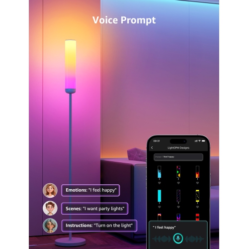 Lepro O1 AI Floor Lamp, RGBICWW 2300 Lumens Smart Lamp, Alexa/Google Assistant Enabled Corner Floor Lamp, WiFi APP Control, Music Sync