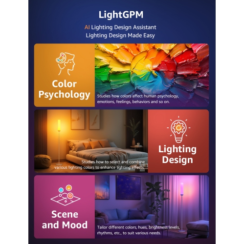 Lepro O1 AI Floor Lamp, RGBICWW 2300 Lumens Smart Lamp, Alexa/Google Assistant Enabled Corner Floor Lamp, WiFi APP Control, Music Sync